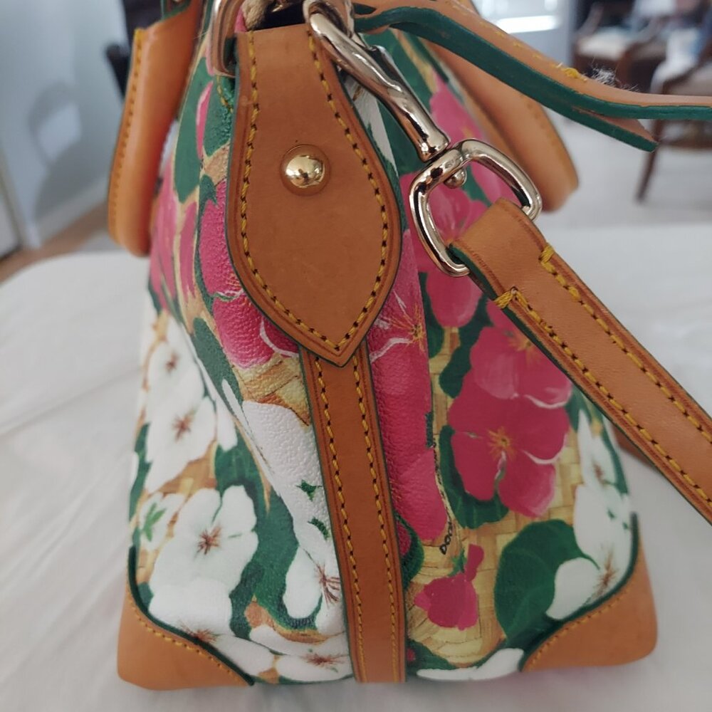 Dooney & Bourke Pink and White Hibiscus Floral Leather Satchel Pre-loved - Picture 6 of 7